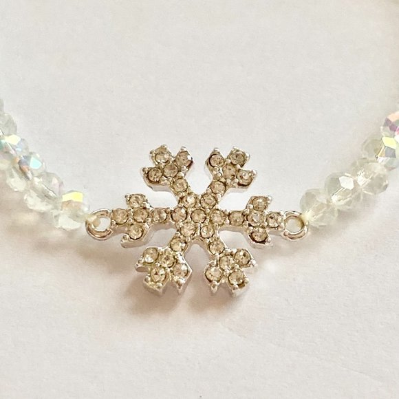 Crystal Snowflake Bracelet Beaded AB beads Silver Tone Stretch Christmas Winter - Picture 5 of 10
